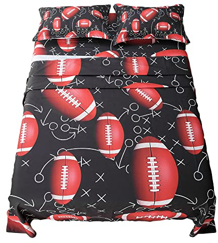 ADASMILE A & S Kids Sports Bedding Set Queen Size American Football Sheets for Boys Rugby Theme Bed Sheet Set Fitted Sheet Bedroom Decor