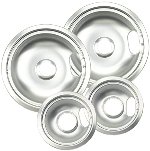 Mejiao 4 Pack (2) 6 & (2) 8 Electric Stove Burner Covers, Replacement Chrome Drip Pans for Whirlpool W10278125 W10196405 W10196406