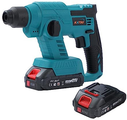 KATSU FIT-BAT 21V Martillo Perforador a Batería con 2 x 1,5Ah Batería y Cargador, Taladro de Martillo Perforador SDS Inalámbrico para Perforar Concreto Acero y Madera (Budget)