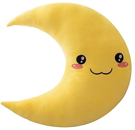 Cojín decorativo para habitación infantil de luna, 25 cm, almohada de peluche para bebé, cara sonriente bordada
