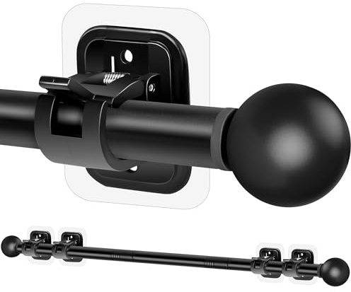 Curtain Rods No Drilling for Windows Set 30 to 45 Inch,5/8 Inch Diameter Drapey Pole with No Drill Curtain Rod Brackets,Renter Friendly Cortineros Para Ventanas with Adhesive Holder Hook (Black)