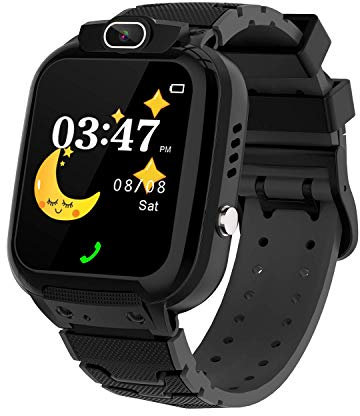 ELEJAFE Smartwatch für Kinder, GPS-Smartwatch für Kinder, mit Telefonen und Videoanruf, Familien-Chat, Klassenmodus, SOS-Taste, IP68, Geschenk für 3-12 Jahre (schwarz - 16 Spiele)