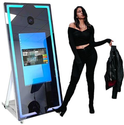 45 Zoll/65 Zoll Tragbarer Selfie-Spiegel-Fotoautomat (22 Zoll/32 Zoll Touchscreen), Magic Mirror-Fotoautomat + Flightcase, Für Partys Und Veranstaltungen,White-65”