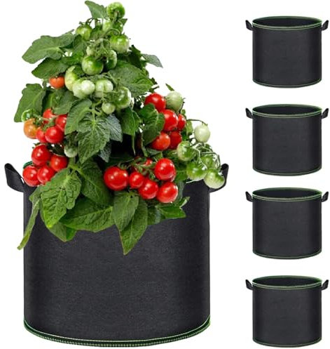 ROEOWENE 5 Piezas Bolsas de Cultivo para Plantas 20L 5 Galón Saco de Plantas Planta Crecer Bolsas Bolsa de Siembra con Asas Bolsa de Plantación para Hortalizas Tomates Flores Plantas Growing Bag