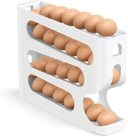 Egg Trays, Eier Aufbewahrung Kühlschrank, Automatisches Rollen Eierhalter für Kühlschrank, Küche, Platzsparender Eier Organizer/Aufbewahrungsbox/Behälter für 28 mittelgroße Eier, 1 Stück