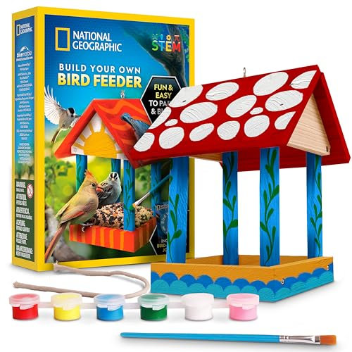 Blue Marble National Geographic Build Your Own Bird Feeder Kit – DIY Wooden Feeder Craft with Paints, Brush, Bird-Watching Journal & Educational Poster for Kids, Easter Basket Stuffers