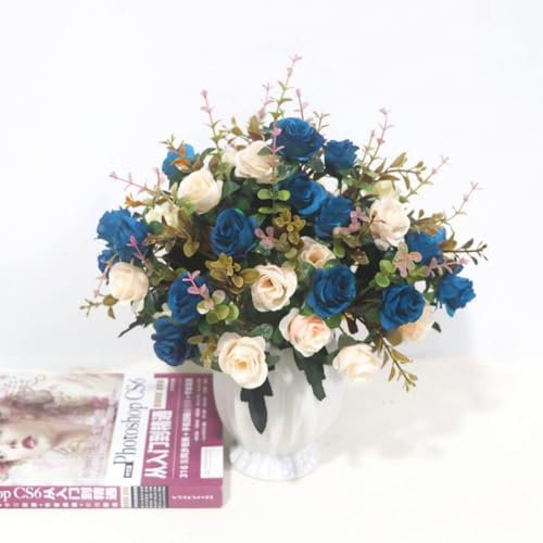 HORREX 4 Ramo de Rosas Artificiales Rosa Flores Artificiales Cementerio Ramo de Rosas Rosa de Seda Realistas Flores Secas Decoracion de Rosas Eternas para Boda Fiesta Jardín