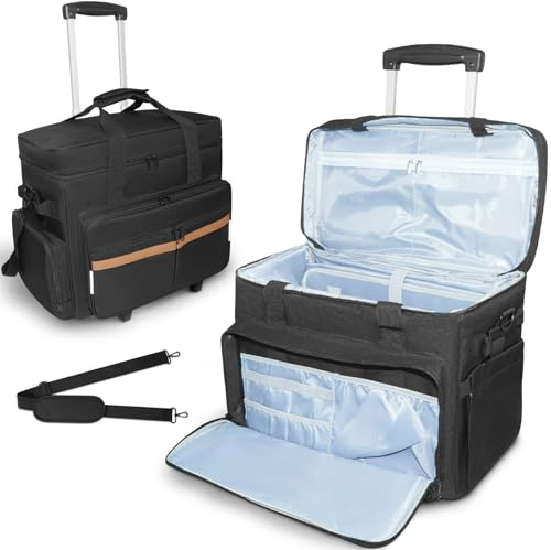 SUNDOY Rolling Lehrer Tasche, Arbeitstasche für Lehrer mit Erweiterbarem Aktenfach, Rollbare Teacher Tote Bag für bis zu 17,3 Zoll Laptop (Schwarz+Braun)