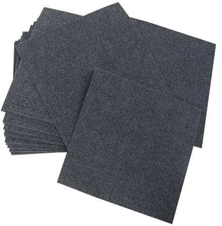 20 Stück Teppichfliesen, 50x50cm Teppichbodenfliese, Waschbarer Auslegware, Teppichfliesen Selbstklebend für Heim und Büro, Dunkelgrau