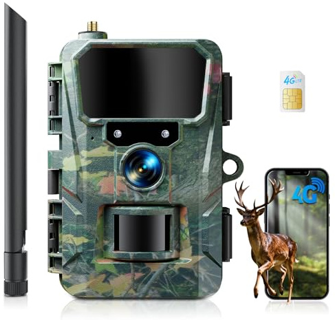 WOLFANG 4G Wildkamera mit Handyübertragung App, 48MP 2K Jagdkamera mit 850nm kein Glühen Nachtsicht mit 2.0'TFT Display, IP66 Wasserdicht für die Jagd Wildlife Scouting Garten Haus Sicherheit
