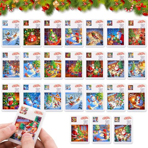 DOWNDRIFT 24 puzzle scorrevoli per bambini, puzzle a scorrimento per Natale, calendario dell'Avvento, mini puzzle con Babbo Natale, pupazzi di neve, alberi di Natale, calendario dell'Avvento