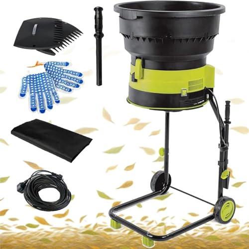 Broyeur de feuilles électrique et de compost, portable, sans lame, avec roues et sac de rangement, rapport de réduction de 17:1, pour le nettoyage et le compostage de votre jardin 60MPowerCord