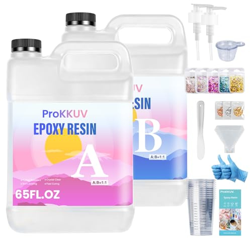 ProKKUV Epoxy Resin Kit 4L(130OZ) Crystal Clear & Bubble-Free Formula, Perfect for DIY Art, Jewelry Making, Coasters, Essential Tools
