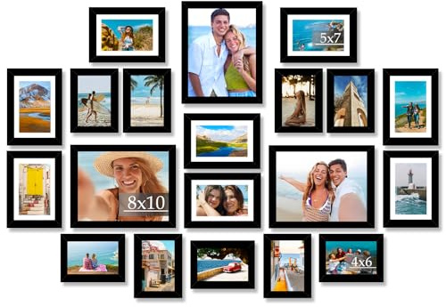 20 Packs Picture Frames Collage Wall Decor for Wall Hanging or Tabletop Display, Gallery Wall Frame Set for Family, Multi Sizes Photo Frames Collage Including 3Pcs 8x10, 8Pcs 5x7, 9Pcs 4x6, Black