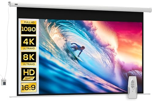 HOMCOM Telo Proiettore Motorizzato da 100 Pollici 4K HD Formato 16:9, Schermo Proiettore Motorizzato Elettrico con Telecomando, Telo Videoproiettore per Casa, Cinema, Ufficio, Home, 251x168 cm, Bianco