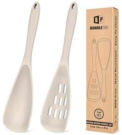 Pack of 2 Cooking Spoons for Non Stick Cookware, Multifunction Spatula Spoon BPA-Free, One-Piece Design, Suitable for Scooping, Scraping, Serving and Mixing(Khaki)