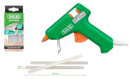 Salki Pack Básico Pistola de Cola Termofusible 25W ESK + Caja de 20 Barras Adhesivas 8 mm – Pack Pistola de Silicona Caliente - Ideal para Pequeños Detalles, Manualidades y Reparaciones Rápidas