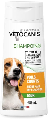 VETOCANIS Shampoing Poils Courts ou à Ras pour Chien, 0% de Parabène 0% de Silicone, Format 300ML