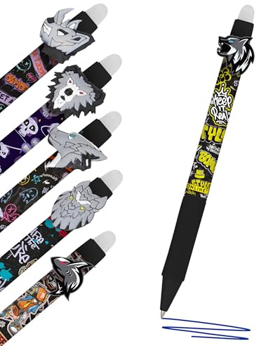 Online 6x stylo roller effaçable set animaux en colère, encre gel bleu magiXX Fun, ergonomique avec partie soft grip, rechargeable, ideal pour enfants et pour l'école, pointe moyenne