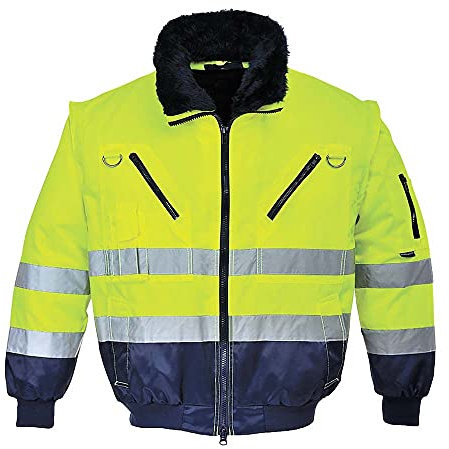 Portwest HI-Vis 3-in-1 Pilot Jacket, PJ50YNRM, Colour: Yellow/Navy, Size: M