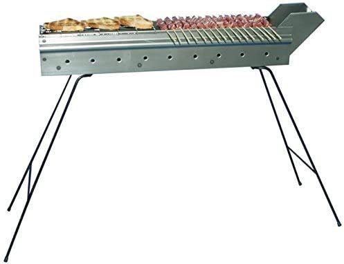 Mistermoby Barbecue Fornacella Acciaio da 70 Cm, Becco Canaletta per la cottura di Arrosticini Spiedini Carne Pesce Souvlaki Kebab Skewers, piedi richiudibili, Artigianale made in Italy