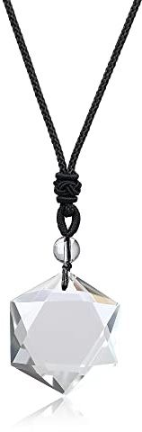 COAI Collar con Colgante Hexágono de Cuarzo Blanco Piedra Natural para Hombre y Mujer