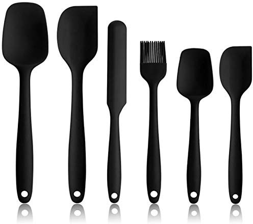 NoChoX 6 Silikon Spatel Hitzebeständig bis 500°F BPA Frei Silikon Teigschaber mit Metallkern, Nicht-Stick und Nahtloses Einteiliges Design zum Backen oder Kochen (Schwarz)