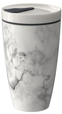 Villeroy & Boch To Go Becher Marmory, 2-teilig, 350 ml, Premium Porzellan/Silikon, Weiß/Grau