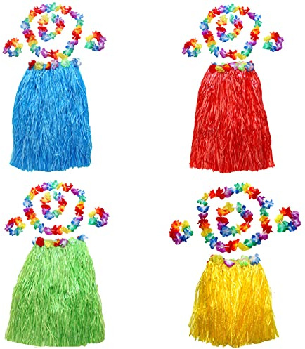 4 stycken gräskjolar Hawaiiansk, Hawaii rockset, Hawaiiansk gräs rockkjol, lämplig för fester, dansfester, få människor att lysa och förbättra festatmosfären (fyra färger)