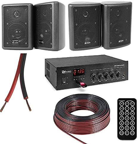 IMPIANTO AUDIO FILODIFFUSIONE 4 CASSE PARETE BLACK BLUETOOTH RADIO FM USB