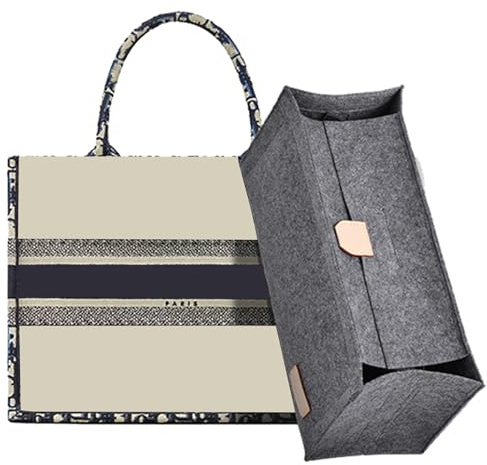 Doxo Purse Organizer Insert for Handbags, Felt Purse Organizer for Purse with 2 Sizes, Tote Bag Insert Compatible with D Large Book Tote Bags & Lv Onthego GM and More (Grey-With Cover)