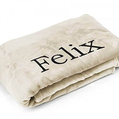 Kuscheldecke XXL mit Namen oder Wunschtext Bestickt - extra große 240x220 cm gemütliche Sofadecke Wohndecke, weiches Fleece, personalisiertes Geschenk für Männer und Frauen - Creme