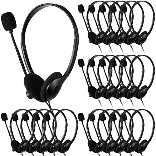 Kathfly Headset with Microphone Black Stereo Headphones Adjustable Office Conference Headphones with 3.5mm Plug for Adult Mobile Phone Tablet Business Call Center(20 Pcs)