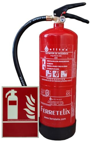 FERRETELIX®. Estintore ad alta efficienza 6 kg include supporto da parete + base in PVC + cartello fotografico A4 210 x 297 mm Data di produzione 2025
