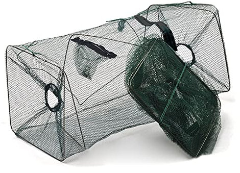 BYNYXI 2 Stück Köderfischreuse, 54cm Faltbar Fischreuse mit Futternetz und 2 Öffnungen Krebsreuse Trap Fischernetz Reuse Hummer Köderfischreuse Angelkescher Garnelen Fische fangen Netz Fischreuse