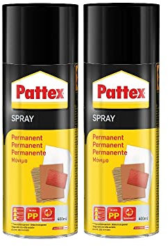 Pattex Sprühkleber Power Spray Permanent, lösemittelhaltiger Sprühklebstoff für schnelle und dauerhafte Verklebungen, farblos, 2x 400ml Dose