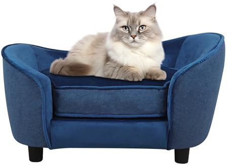 DGBAOBEI Cat Bed,Pet Sofa,Velvet Wooden Frame Couch with Plastic Sofa Bed Feet for Small Dogs Cats(26.2x16x14.5 Inches) (blue)