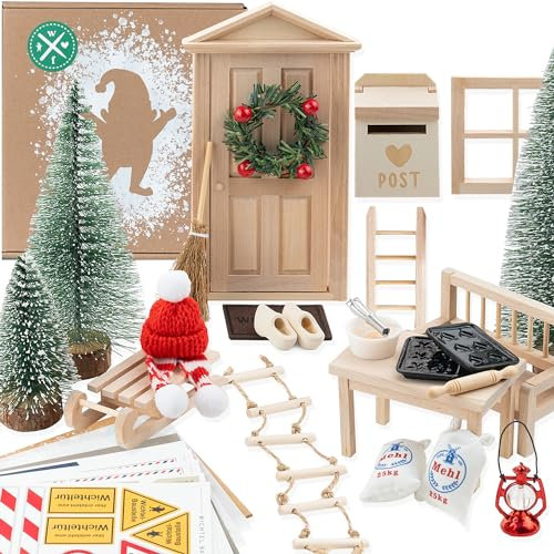 WICHTELFREUND Wichteltür Set inkl. Backset - Zauberhafte Wichteltür Komplettset, Miniatur Wichtel Zubehör, Weihnachtsdekoration, Kinderzimmer Dekoration für Weihnachten, DIY Geschenk für Kinder