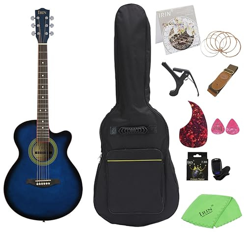 40 Zoll Folk Set Gitarre, Basswood Notched Gitarre, Klassische Akustikgitarre, Anfänger Erwachsene Performance Grade Gitarre, 40 Zoll Gitarre, Folk Gitarre, Zupfinstrument, Gitarre Set (Blau)