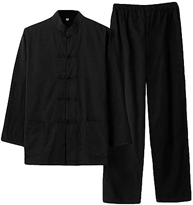 G-LIKE Tuta da uomo per arti marziali tradizionali cinesi Kung Fu Tai Chi Classic Tangzhuang manica lunga camicia pantaloni allenamento uniforme tuta, Nero , XXL