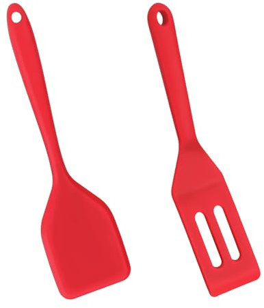 2 Stück Mini-Silikonspatel, Antihaft-Silikon-Servierwender, kleine Spatel zum Kochen in der Küche, hitzebeständiger Plätzchen-Schlitzspatel(Red)