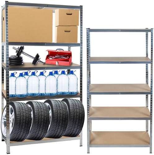 MT MALATEC Estantería para cargas pesadas, 220 x 100 x 45 cm, hasta 875 kg, galvanizada, para sótano, taller, almacenamiento, armario de acero, 23766
