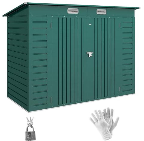 Outsunny 8 x 4FT Garden Shed, Galvanised Metal Shed, Easy to Assemble, Outdoor Tool Storage Shed with Pent Roof, Lockable Door and 2 Vents, Green