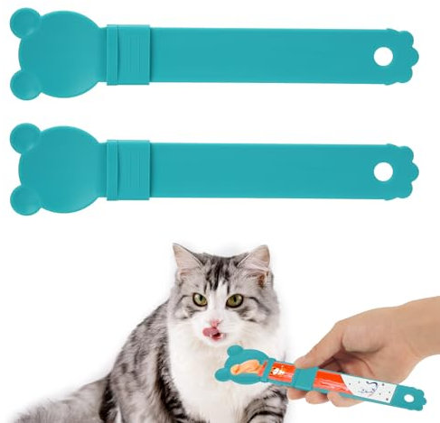 2pcs Cat Strip Feeders, Innovative Cat Snack Strip Feeder Cute Kitten Lickable Snack Spoon Happy Cat Puree Spoon Multi-Functional Cat Squeeze Snack Spoon Wet Food Spoon for Dogs and Cats(Blue)