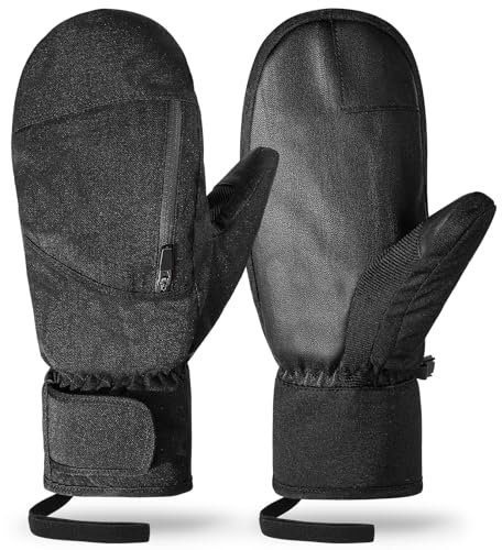 QKURT Ski Mittens, Unisex Winter Warm Gloves, Inner Five Fingers and Touch Screen Waterproof Snow Mittens, Windproof Outdoor Ski Glove for Skiing Cycling Snowboarding Hiking Walking