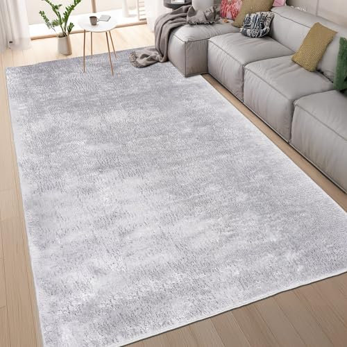 homeart Area Rugs – Soft, Short Pile Monochrome Carpets - Anti-Slip Backing, Machine Washable, Modern Fluffy Rugs for Living Room, Bedroom, Kitchen, Enterance - Light Grey, 60x110 cm