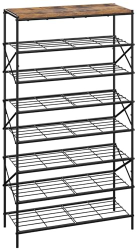 IBUYKE Scarpiera con 8 Ripiani, Grande Capacità Scaffale Portascarpe per 32 Paia di Scarpe, Salvaspazio Scarpiera in Metallo per Ingresso Corridoio Soggiorno, Rustico Marrone e Nero TXJ018H