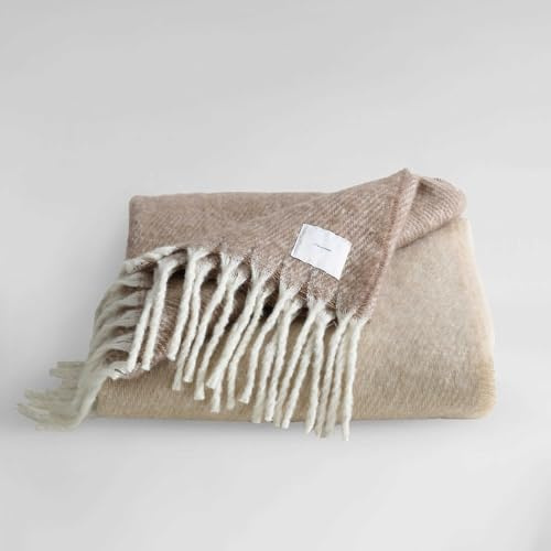 Calvin Klein - Throw Blanket, Cozy & Warm Oversized Faux Mohair Bedding, Ideal Valentine's Day Gifts (Mohair Ombre Camel Brown, 50 x 70)