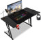 ISOISL Gaming Schreibtisch 140 x 60cm, Ergonomischer Gaming Tisch, Stabiler Gamer Tisch, PC Tisch Gaming mit Kohlefaserbeschichtung, Computertisch mit Getränkehalter und Kopfhörerhaken, Schwarz