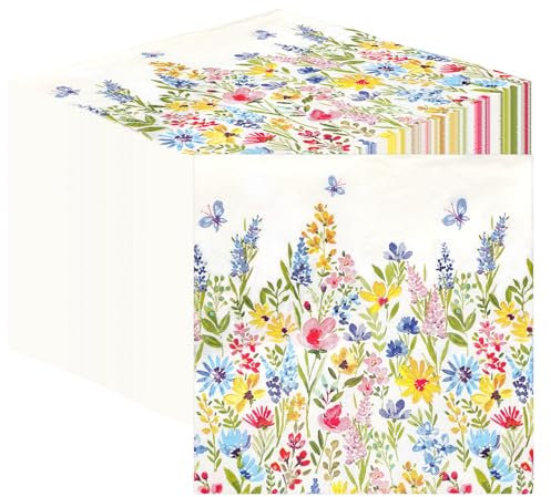 Talking Tables Table Kind 100 x Bulk Pack Soft Paper Floral Napkins Disposable White Party Serviettes for Weddings or Everyday Use Eco-Friendly Home Compostable Recyclable Made in EU 2ply 33cm